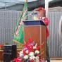 Description: El Cerrito Garden Club member Esther Sergeant, head of the club's Blue Star Marker program, spoke at the dedication of a Blue Star Marker by the club, in cooperation with the Richmond Museum of History, at the SS Red Oak Victory in Richmond, Memorial Day, May 28, 2012.
